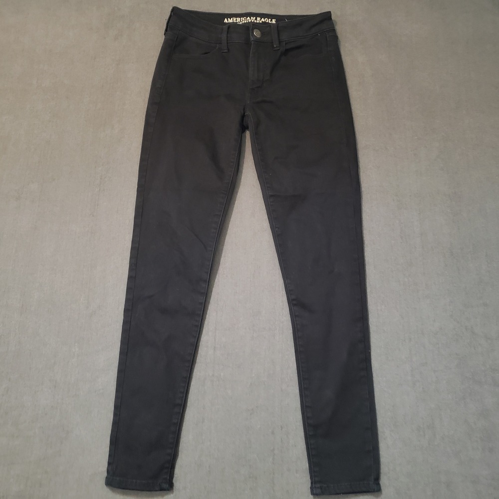 American Eagle Skinny Jeans Womens 6 Tall  Black Super Super Stretch X‎ Denim